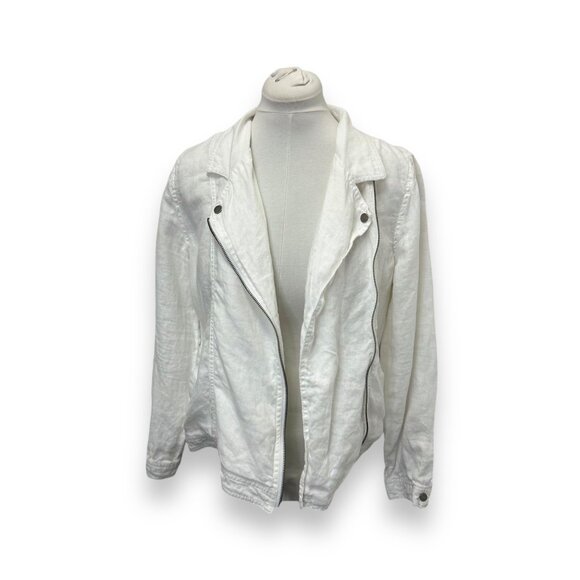 Cynthia Rowley Womens 100% Linen White Jacket Size L With Zipper & Snap Closures - Picture 2 of 8